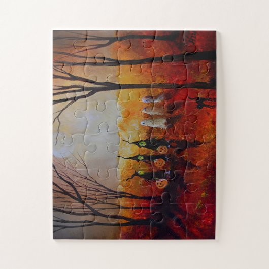 Halloween Night Full Moon Ghosts en heksen Legpuzzel (Verticaal)