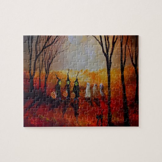 Halloween Night Full Moon Ghosts en heksen Legpuzzel (Horizontaal)