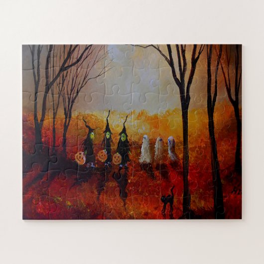 Halloween Night Full Moon Ghosts en heksen Legpuzzel (Horizontaal)