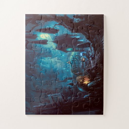 Halloween Night Full Moon Haunted Graveyard Legpuzzel (Verticaal)