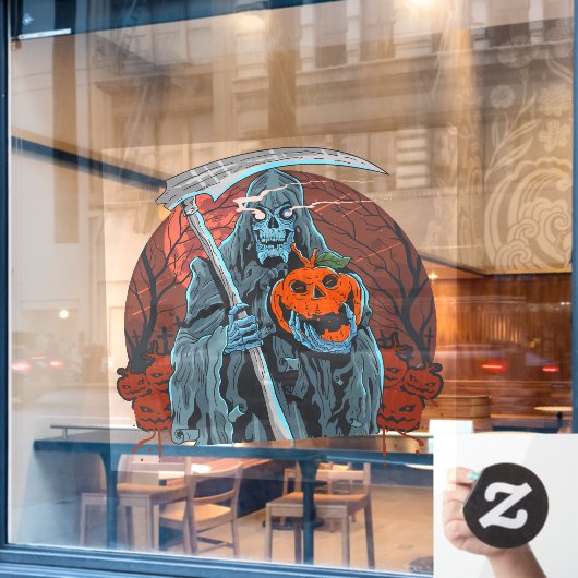 Halloween Night Grim Reaper Scary Pumpkins Raamsticker (Cafe Raam)