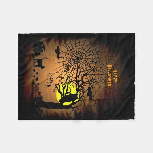 Halloween Night, Happy Halloween. Fleece Deken (Voorkant (Horizontaal))