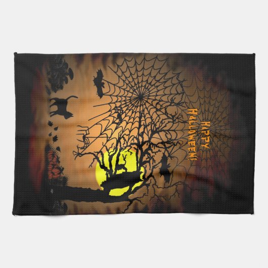 Halloween Night, Happy Halloween. Theedoek (Horizontaal)