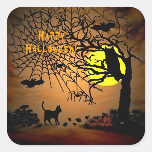 Halloween Night, Happy Halloween. Vierkante Sticker (Voorkant)