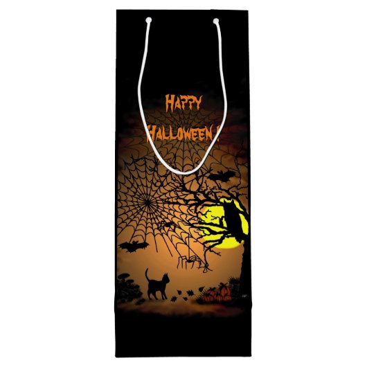 Halloween Night, Happy Halloween. Wijn Cadeautas (Achterkant)