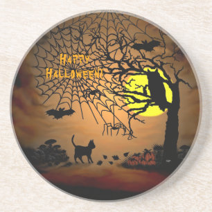 Halloween Night, Happy Halloween. Zandsteen Onderzetter