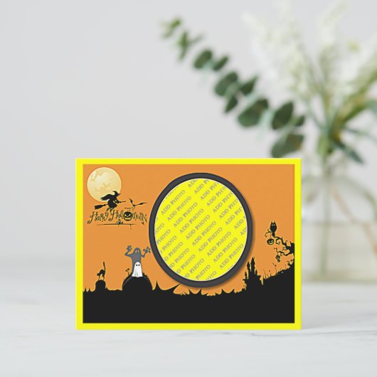 Halloween Night in Oranje Gloed Voeg uw foto toe Briefkaart (Staand voorkant)