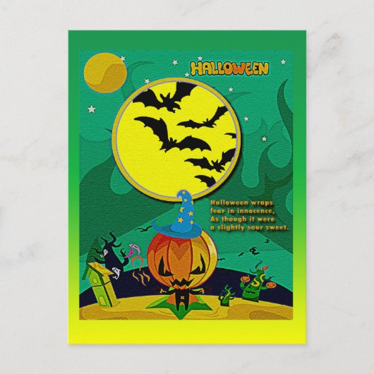 Halloween Night Jack o' Lantern Wizard Scene Briefkaart (Voorkant)