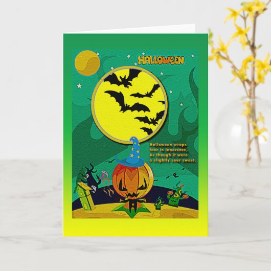 Halloween Night Jack o' Lantern Wizard Scene Kaart (Gele Bloem)