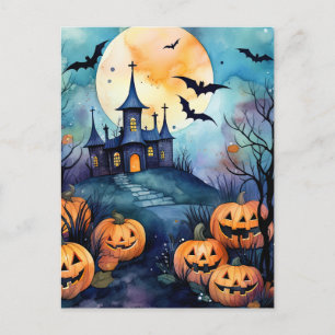 Halloween Night Jack O'Lanterns Bats Briefkaart