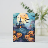 Halloween Night Jack O'Lanterns Bats Briefkaart (Staand voorkant)