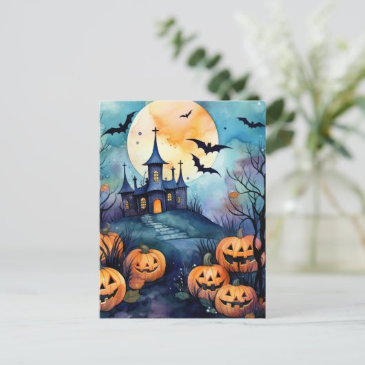 Halloween Night Jack O'Lanterns Bats Briefkaart (Staand voorkant)