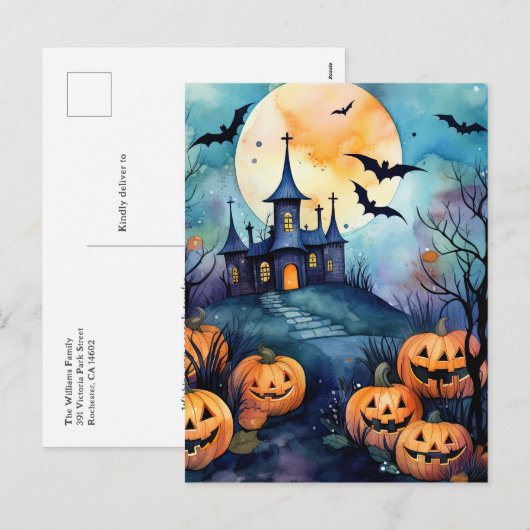 Halloween Night Jack O'Lanterns Bats Briefkaart (Voorkant / Achterkant)