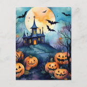 Halloween Night Jack O'Lanterns Bats Briefkaart (Voorkant)