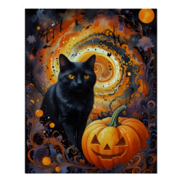 Halloween Night Magic - Kat en pompoen Perfect Poster