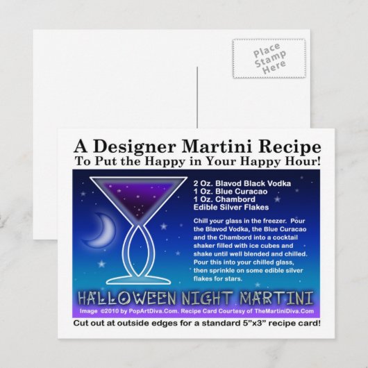 Halloween Night Martini Recept Briefkaart (Voorkant / Achterkant)