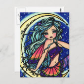 Halloween Night Moon Star Fairy Fantasy Art Girl Briefkaart (Voorkant / Achterkant)