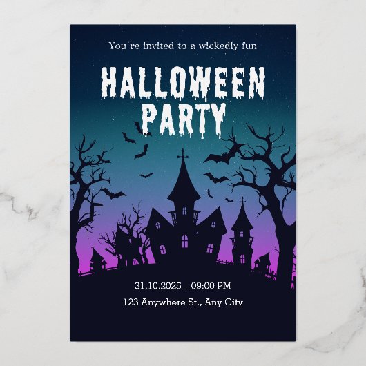 Halloween Night Party nodiging Folie Uitnodiging (Voorkant)