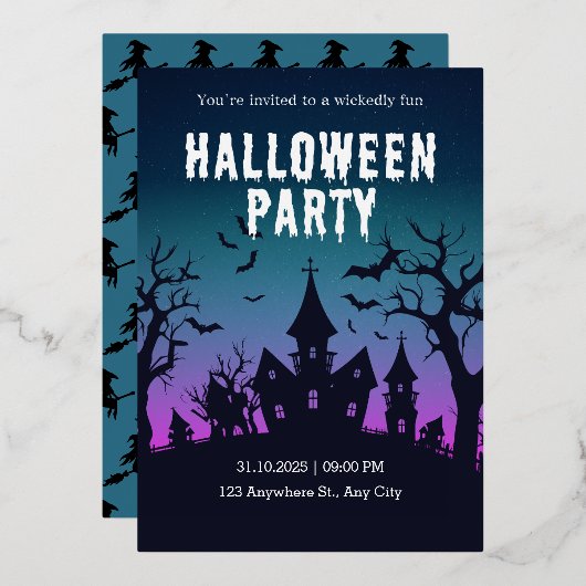 Halloween Night Party nodiging Folie Uitnodiging (Voorkant / Achterkant)