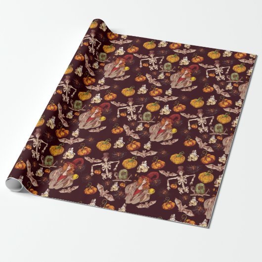 Halloween Night Pattern Cadeaupapier (Uitgerold)