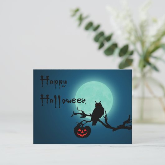 Halloween Night Pumpkin Owl Briefkaart (Staand voorkant)