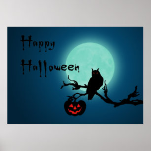 Halloween Night Pumpkin Owl Poster