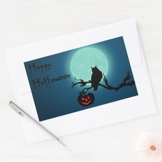Halloween Night Pumpkin Owl Rechthoekige Sticker (Envelop)