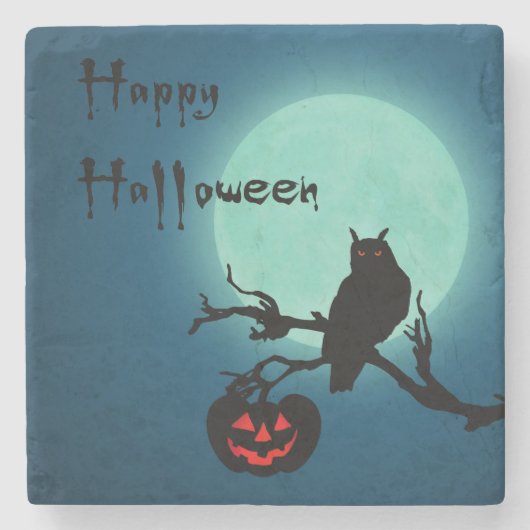 Halloween Night Pumpkin Owl Stenen Onderzetter (Voorkant)