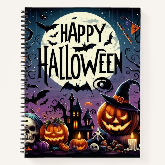 Halloween Night Pumpkins, Skulls & Haunted House Notitieboek (Voorkant)