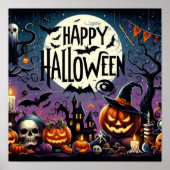 Halloween Night Pumpkins, Skulls & Haunted House Poster (Voorkant)