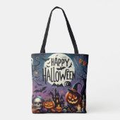 Halloween Night Pumpkins, Skulls & Haunted House Tote Bag (Achterkant)