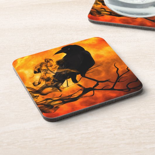 Halloween night raven bier onderzetter (Linkerzijde)