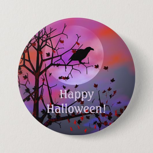 Halloween Night Raven in Tree Ronde Button 7,6 Cm (Voorkant)