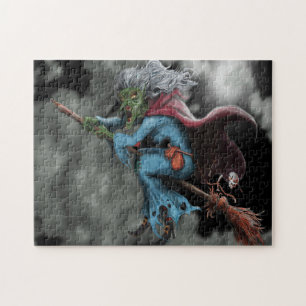Halloween Night Scary Flying Witch Skull Legpuzzel