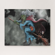 Halloween Night Scary Flying Witch Skull