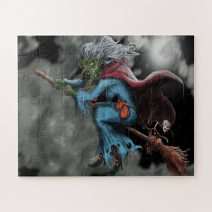 Halloween Night Scary Flying Witch Skull Legpuzzel