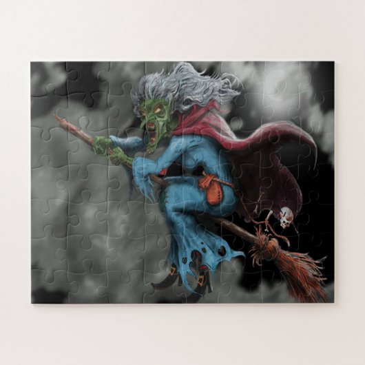 Halloween Night Scary Flying Witch Skull Legpuzzel (Horizontaal)