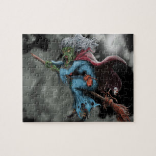 Halloween Night Scary Flying Witch Skull Legpuzzel