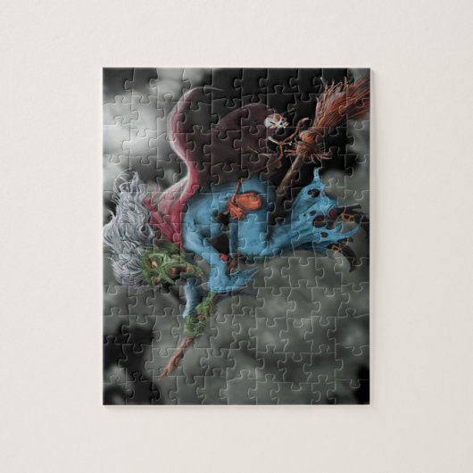 Halloween Night Scary Flying Witch Skull Legpuzzel (Verticaal)