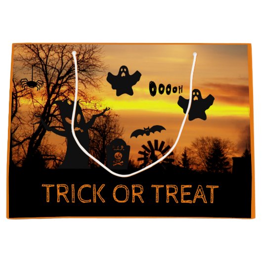 Halloween Night Scary Ghosts and Bats Scene Groot Cadeauzakje (Voorkant)