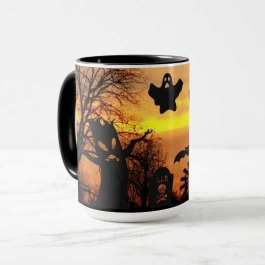 Halloween Night Scary Ghosts en vleermuizen Mok (Voorkant links)