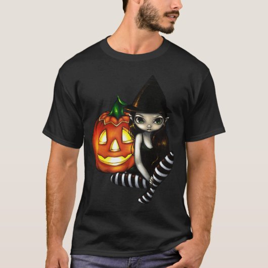 Halloween Night schattige gothische heks- en pompo T-shirt (Voorkant)
