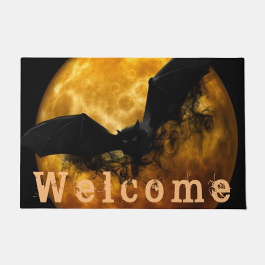 Halloween Night Sky Big Bat & Moon Decor 'Welkom' Deurmat (Voorkant)