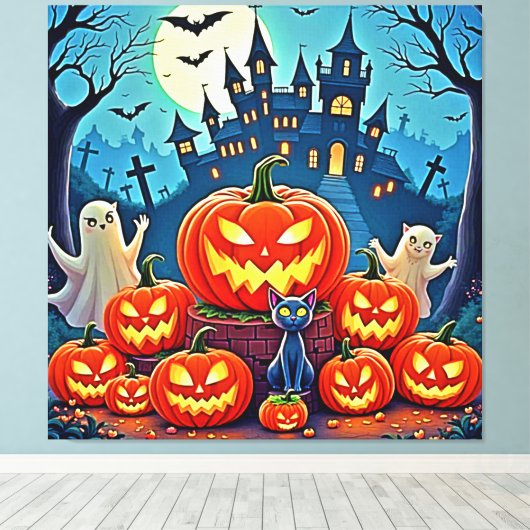 Halloween Night: Spooky Fun Art Canvas Afdruk (Insitu (Houten vloer))