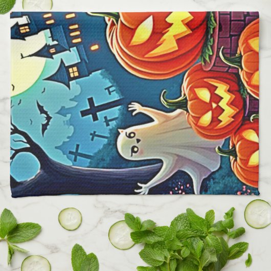Halloween Night: Spooky Fun Art Theedoek (Gevouwen)