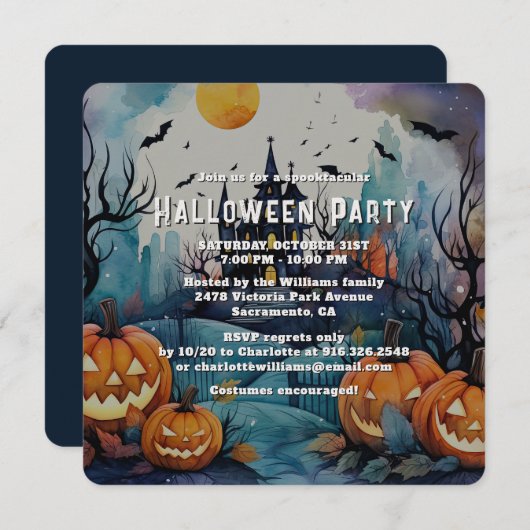 Halloween Night Spooky Halloween Party Kaart (Voorkant / Achterkant)