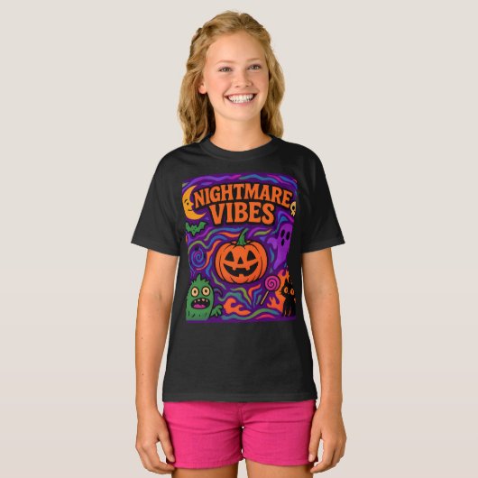 Halloween Night Vibe Retro Kleurrijke Kleding Unis T-shirt (Voorkant volledig)