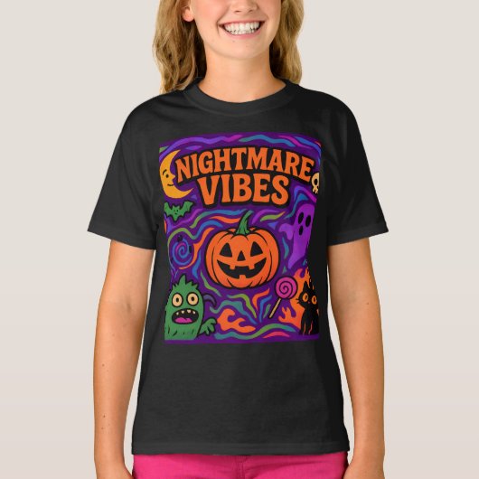 Halloween Night Vibe Retro Kleurrijke Kleding Unis T-shirt (Voorkant)