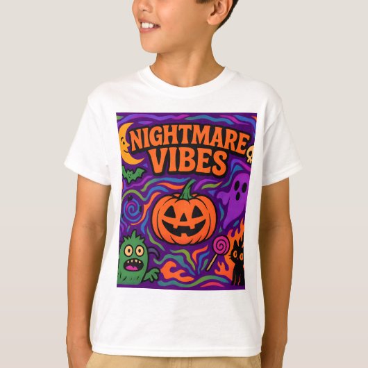 Halloween Night Vibe Retro Kleurrijke Kleding Unis T-shirt (Voorkant)