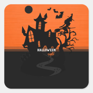 Halloween Night Witch en Bats Hunde House Vierkante Sticker